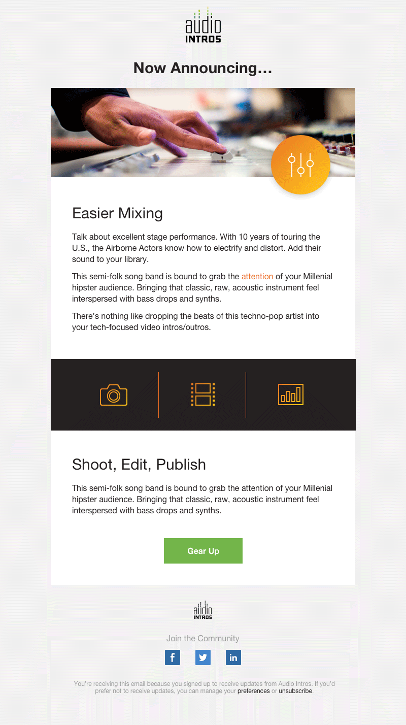 Audio Intros Announcement/Product Feature