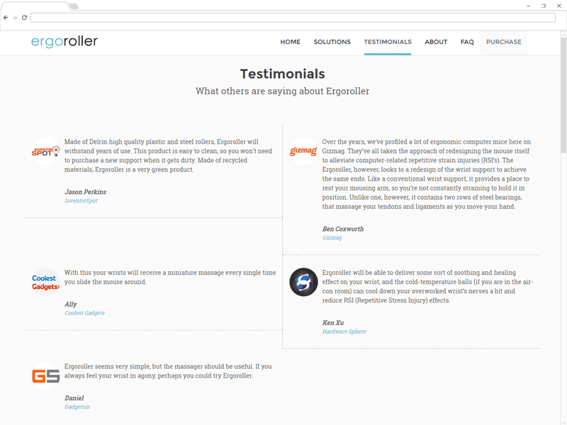 Ergoroller Website Testimonials